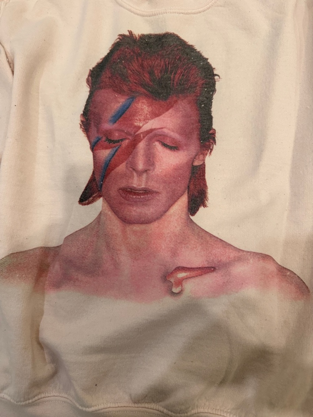 Madeworn Unisex Vintage-Style David Bowie Crewneck Sweatshirt in Blush Pink - Picture 3 of 4